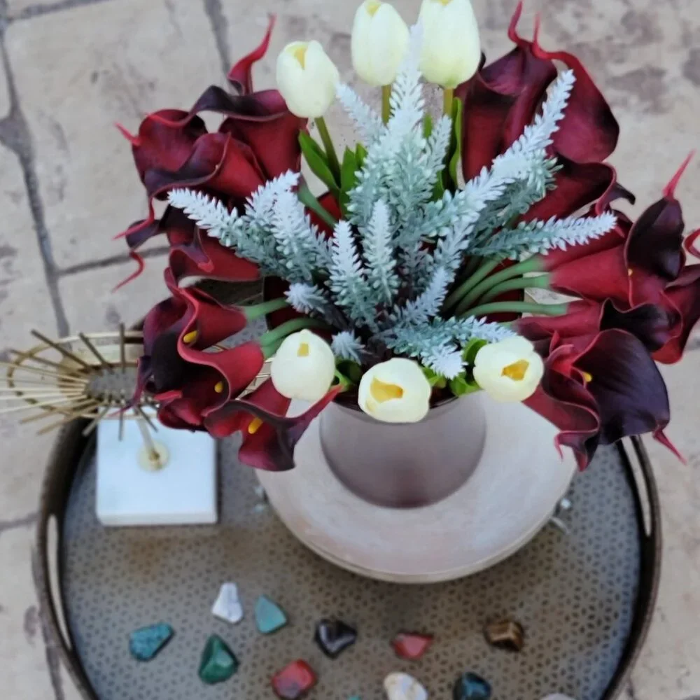 Tulip Calla Lilly Centerpiece Red Flower Arrangement Table Home Office Decor